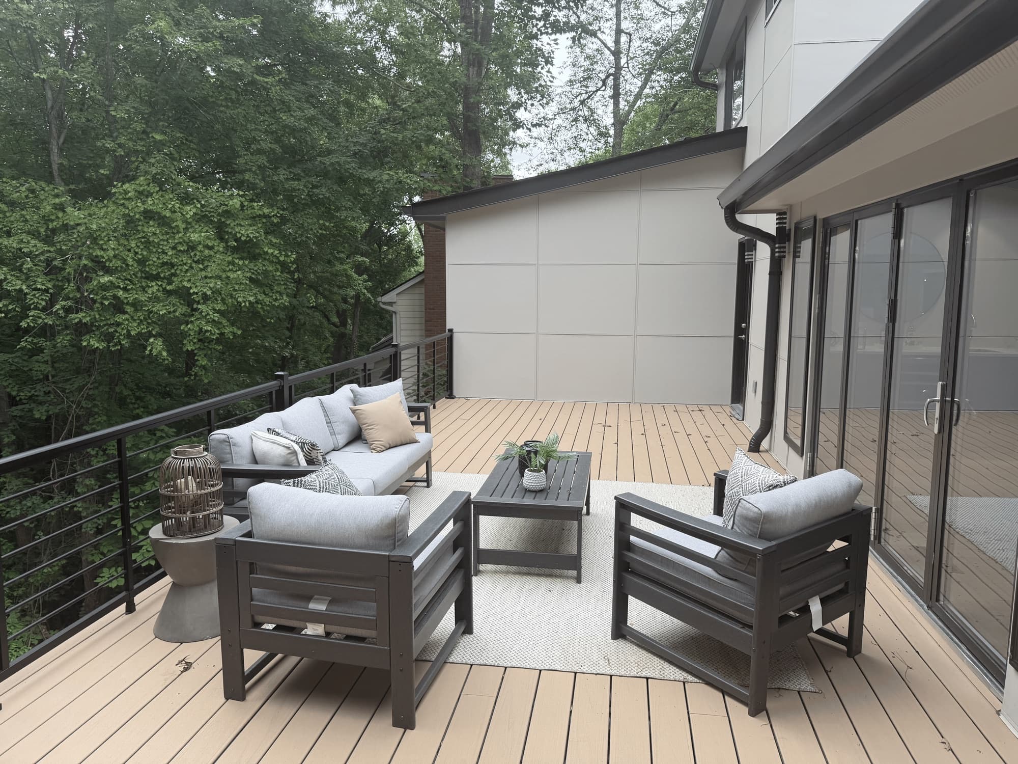 Outdoor deck lounge area cleaned and reset